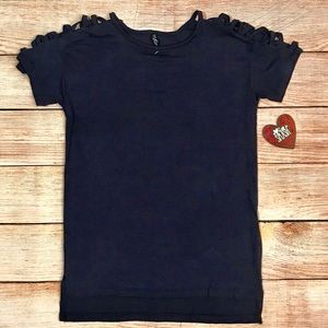 Splash Cold Shoulder Design Navy Blue Tee